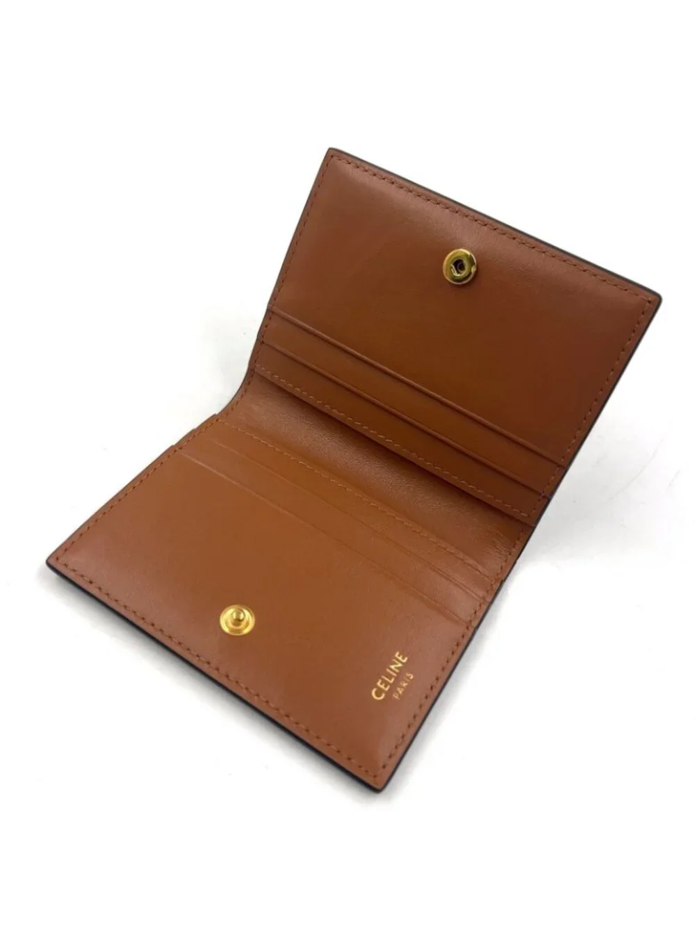 Celine Bifold Triomphe Leather Brown Light Card Case Gold